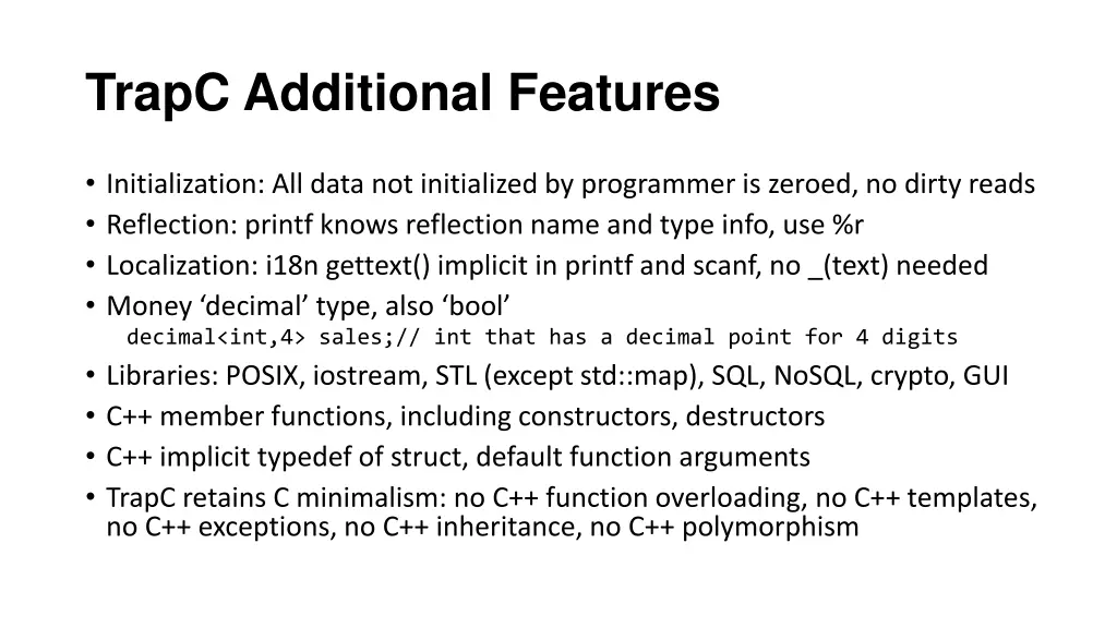 trapc additional features