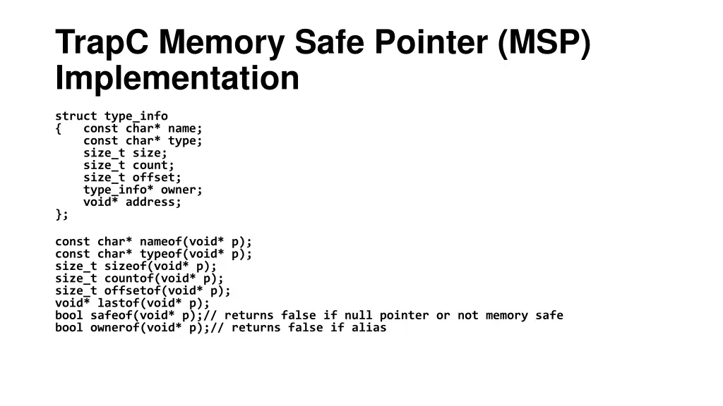 trapc memory safe pointer msp implementation
