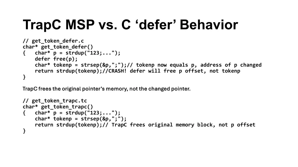 trapc msp vs c defer behavior