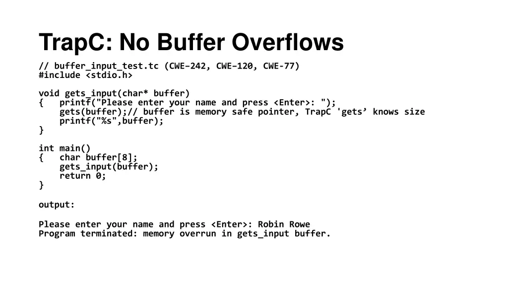 trapc no buffer overflows