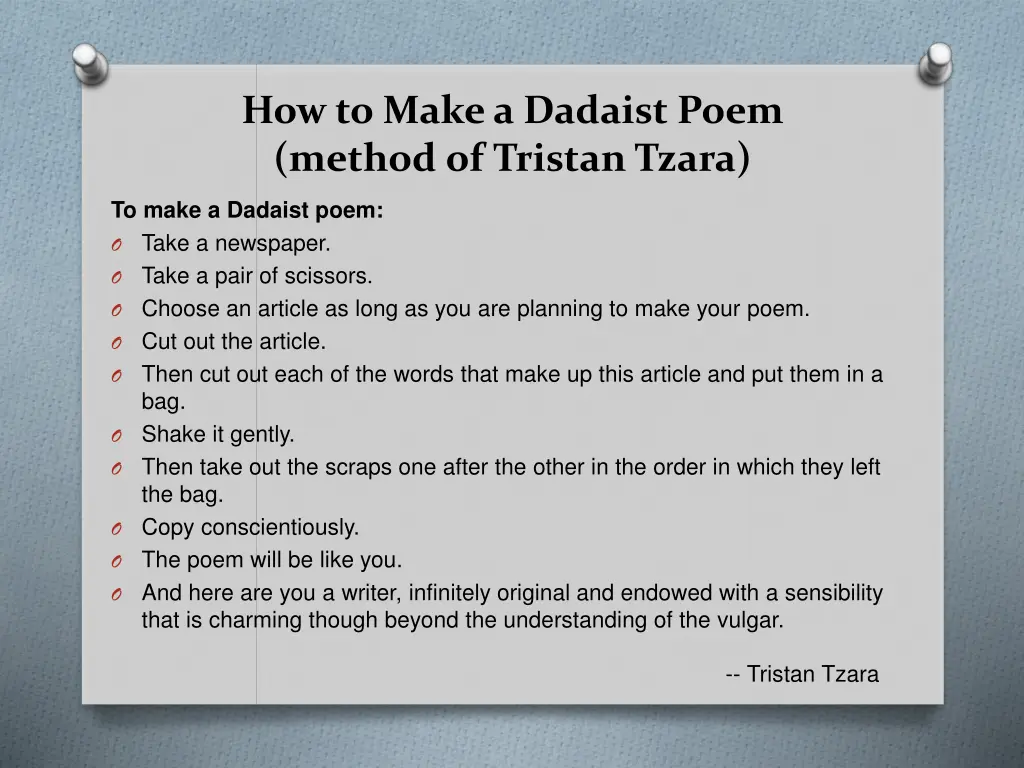 how to make a dadaist poem method of tristan tzara
