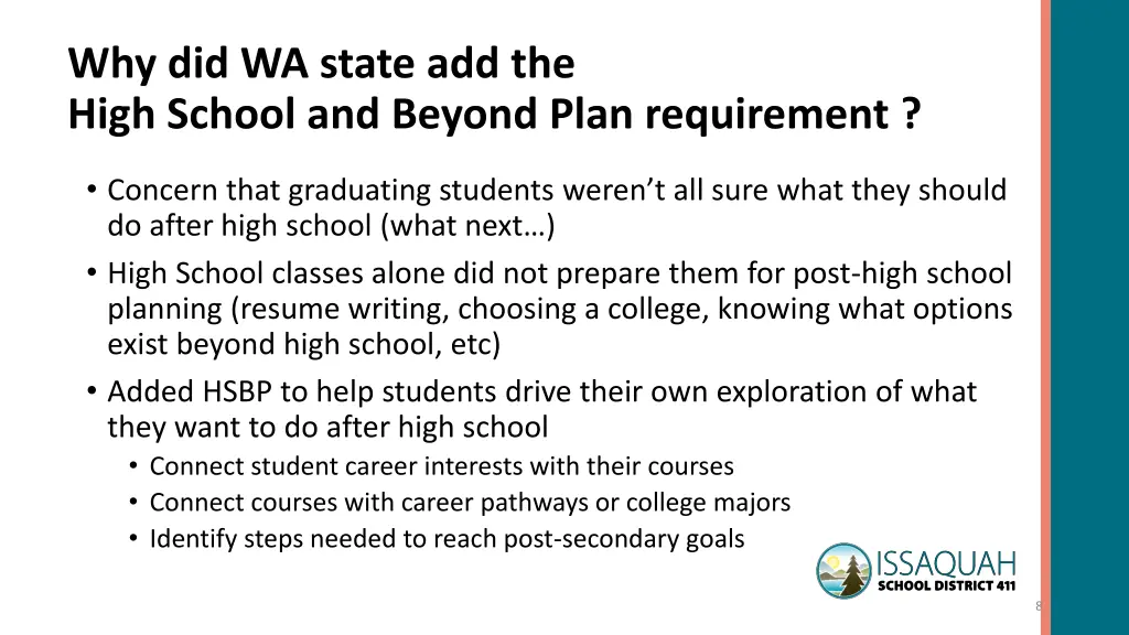 why did wa state add the high school and beyond