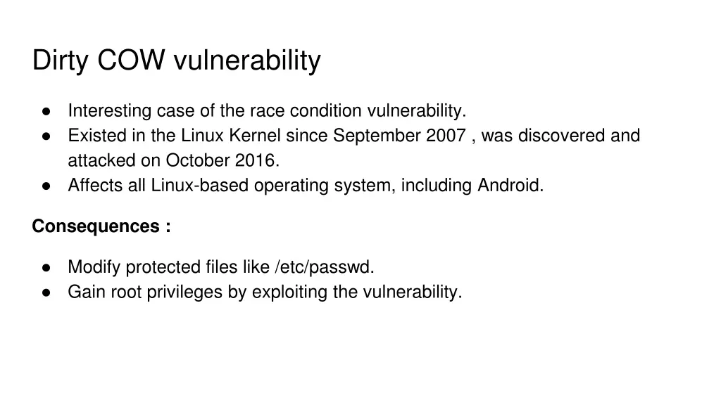 dirty cow vulnerability