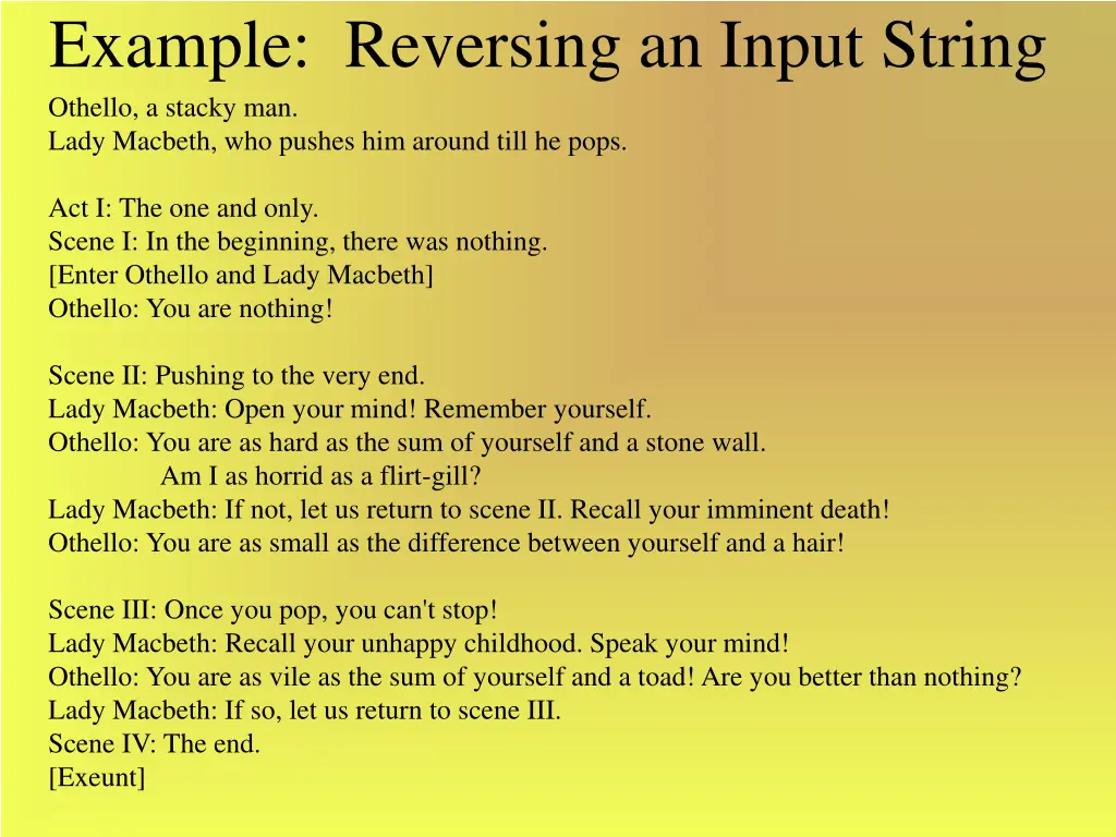 example reversing an input string othello