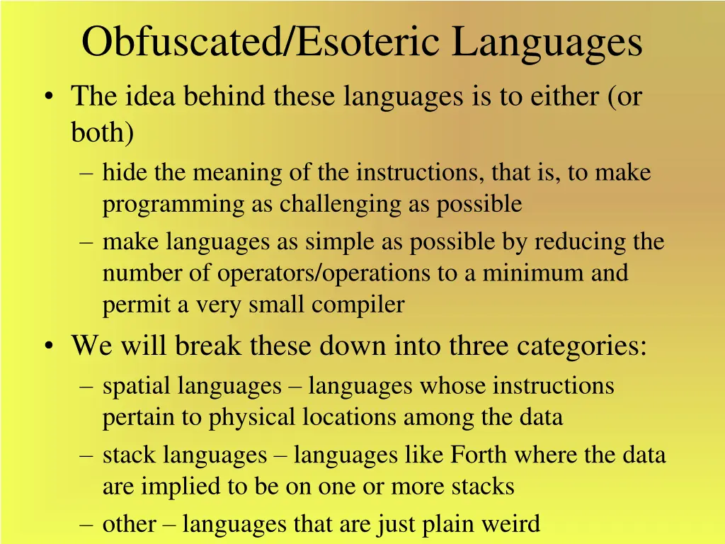 obfuscated esoteric languages the idea behind