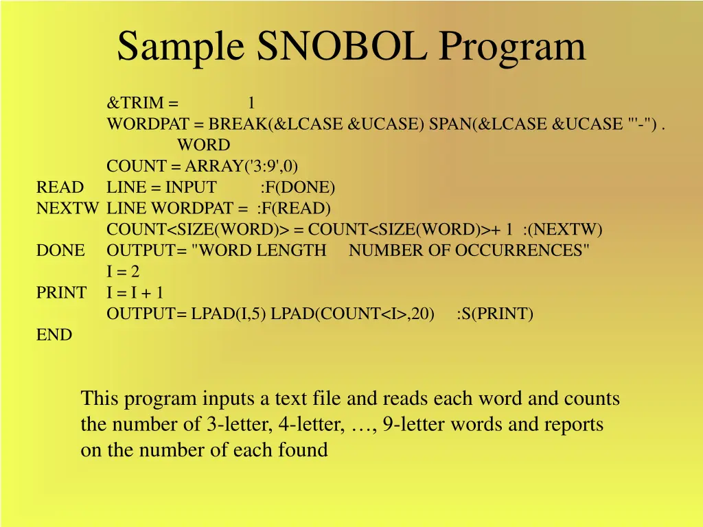 sample snobol program