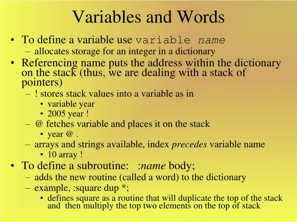 variables and words