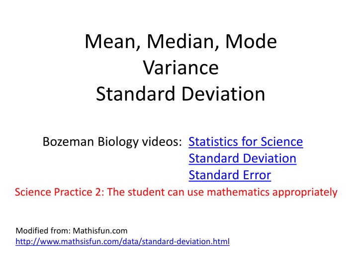 mean median mode variance standard deviation