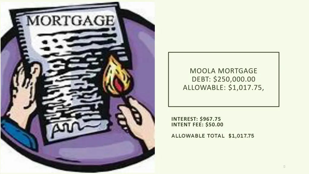 moola mortgage debt 250 000 00 allowable 1 017 75