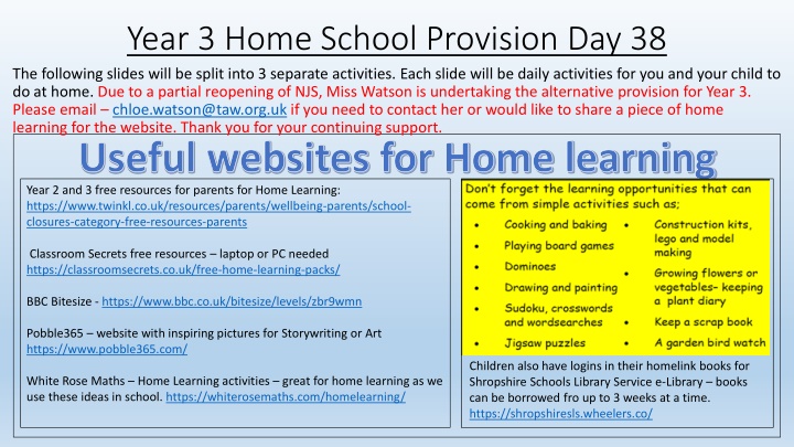 year 3 home school provision day 38 the following