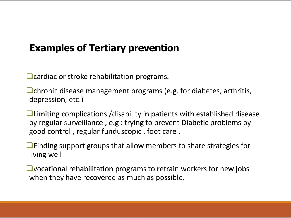 examples of tertiary prevention
