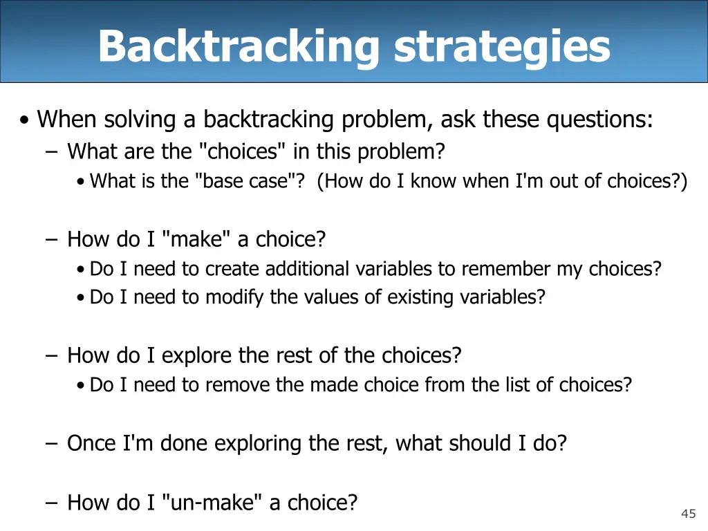 backtracking strategies