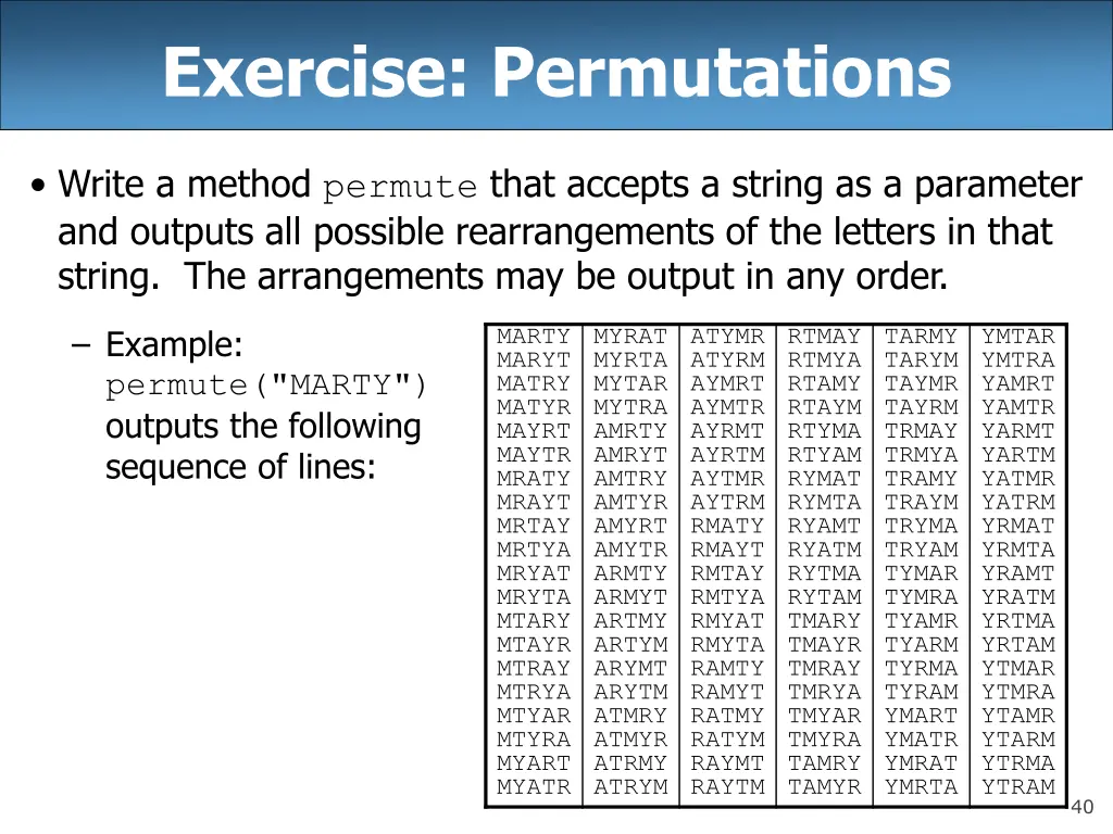 exercise permutations