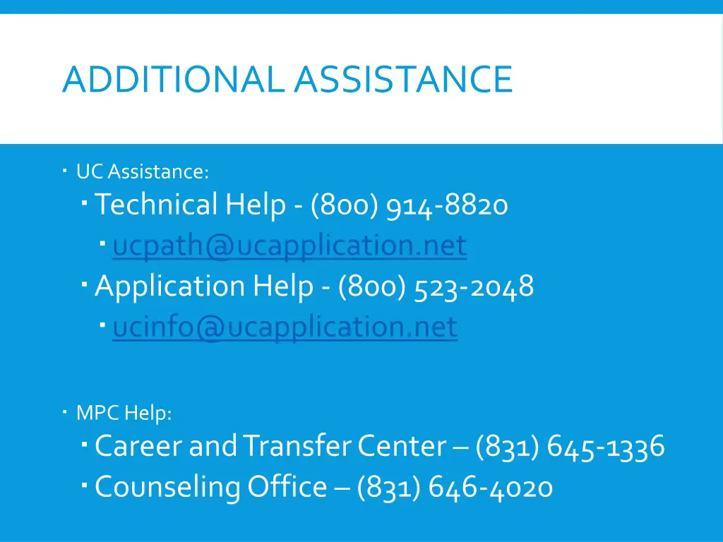 additional assistance