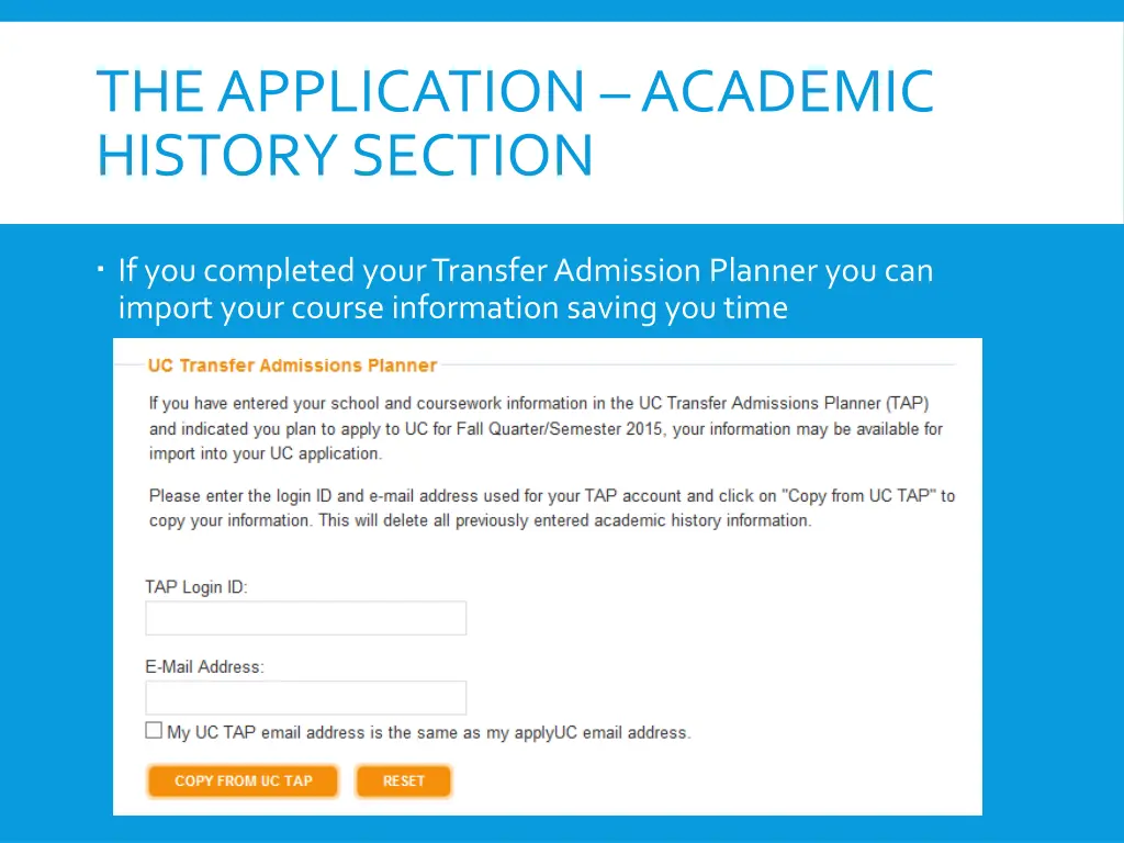 the application academic history section 1