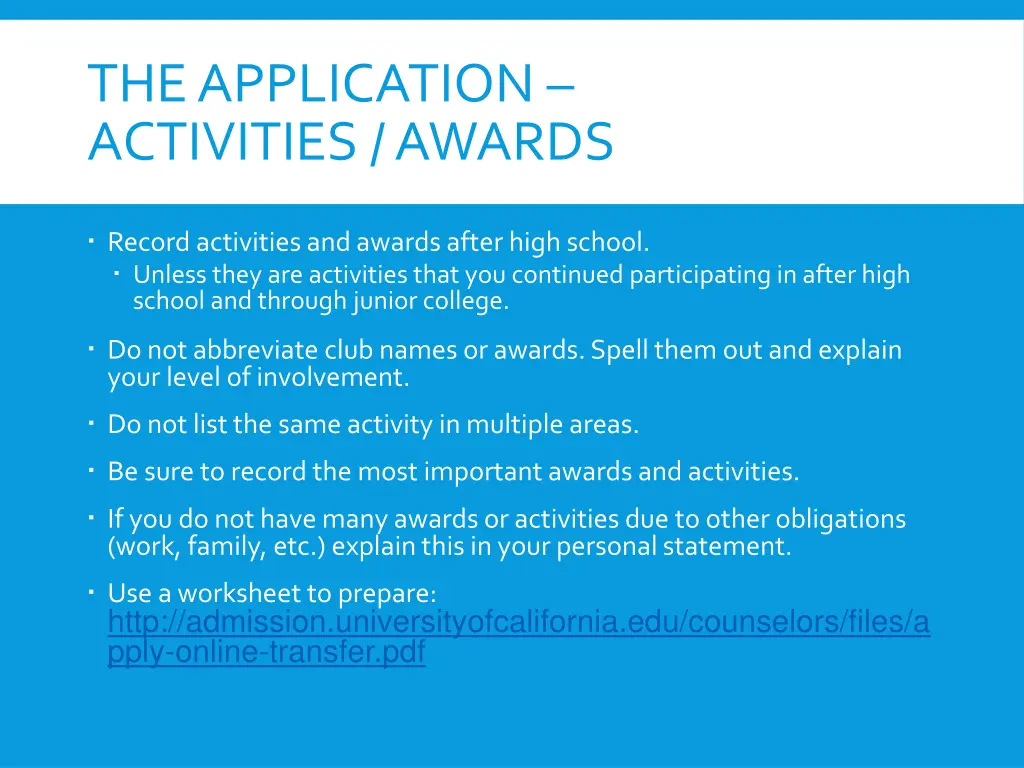 the application activities awards