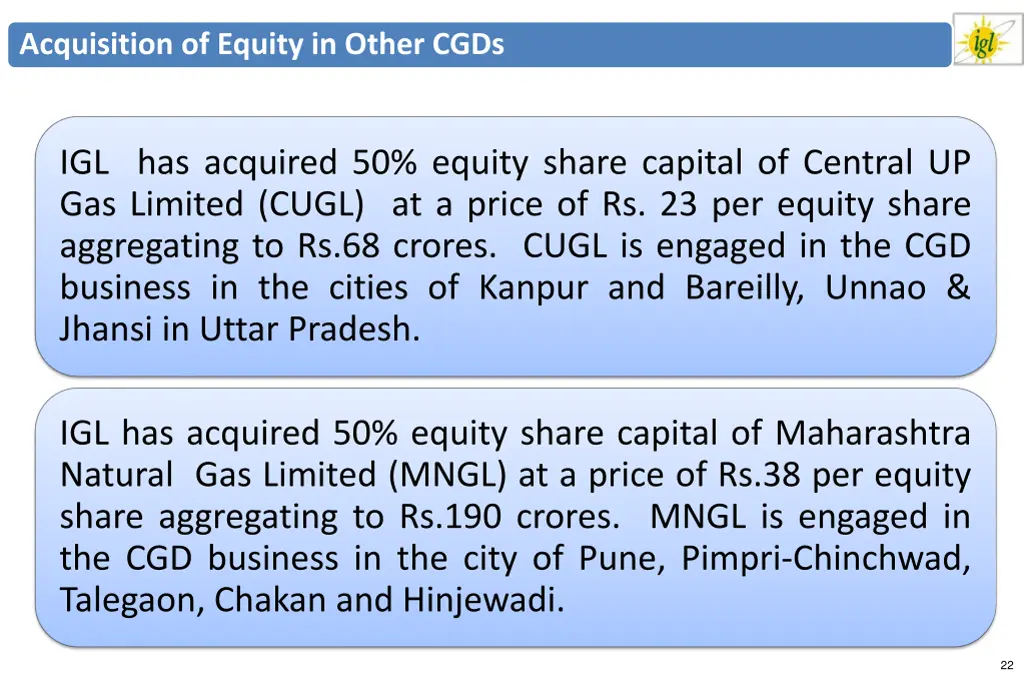 acquisition of equity in other cgds