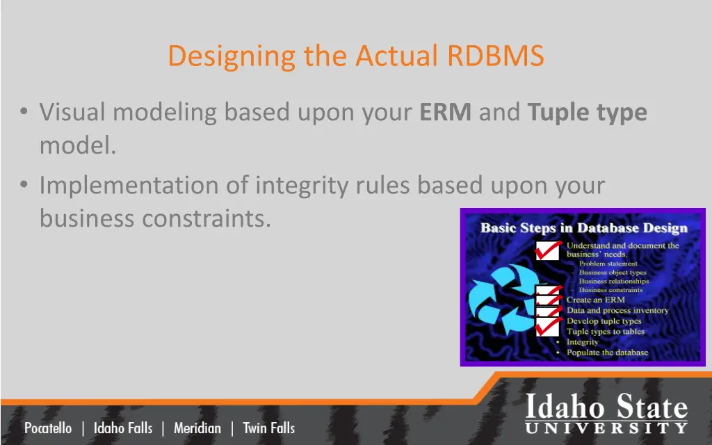 designing the actual rdbms
