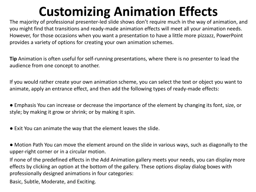 customizing animation effects the majority