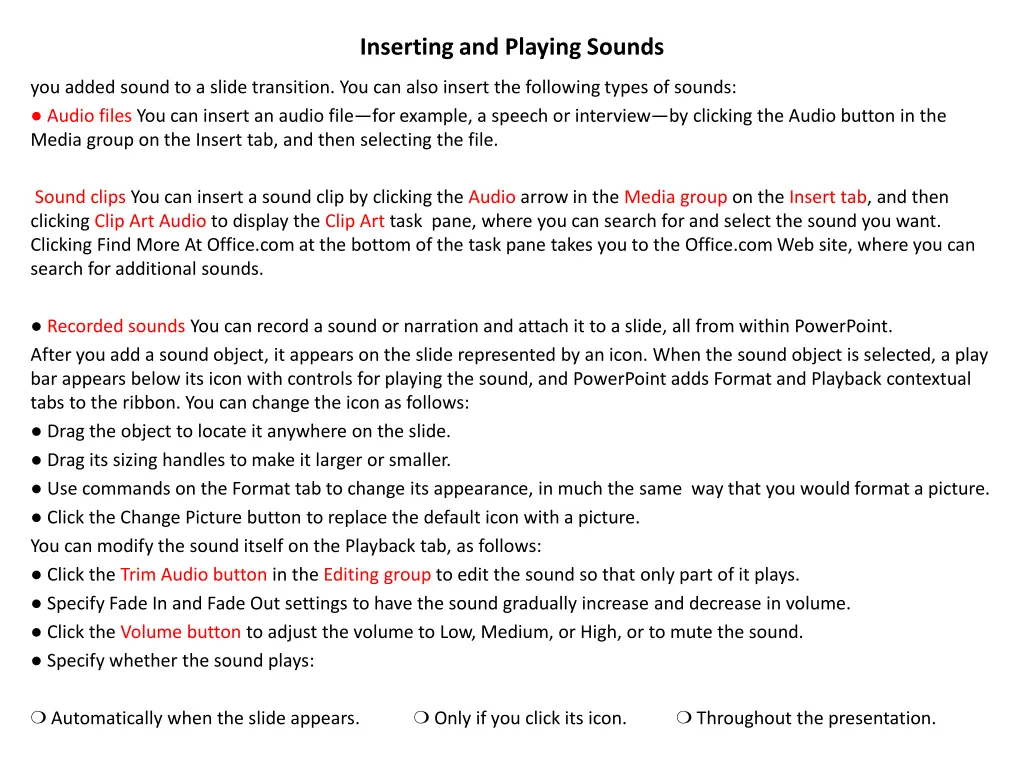 inserting and playing sounds