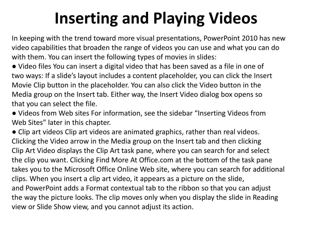 inserting and playing videos