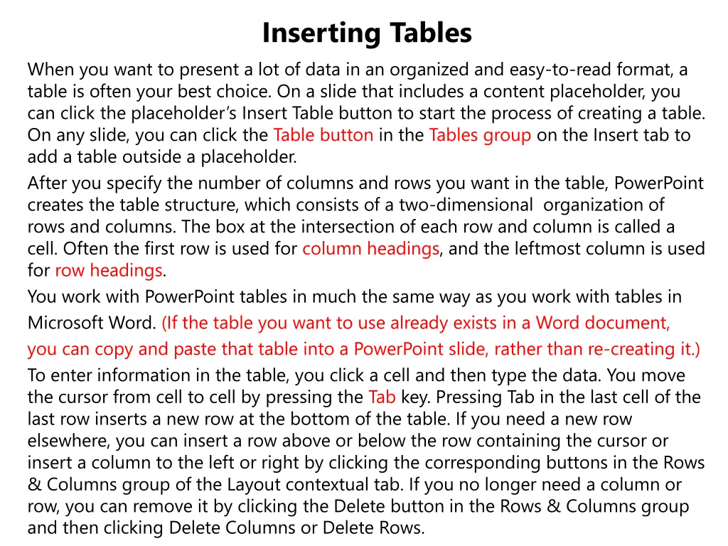 inserting tables