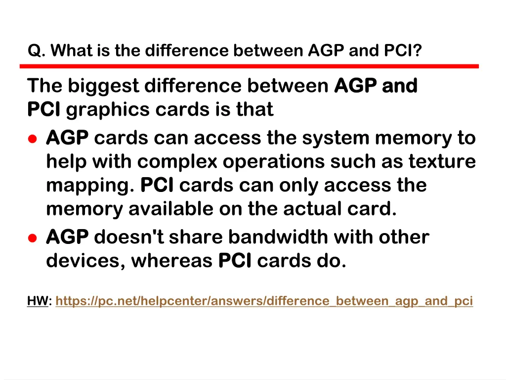 q what is the difference between agp and pci