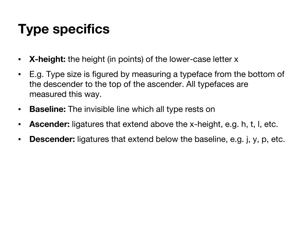 type specifics