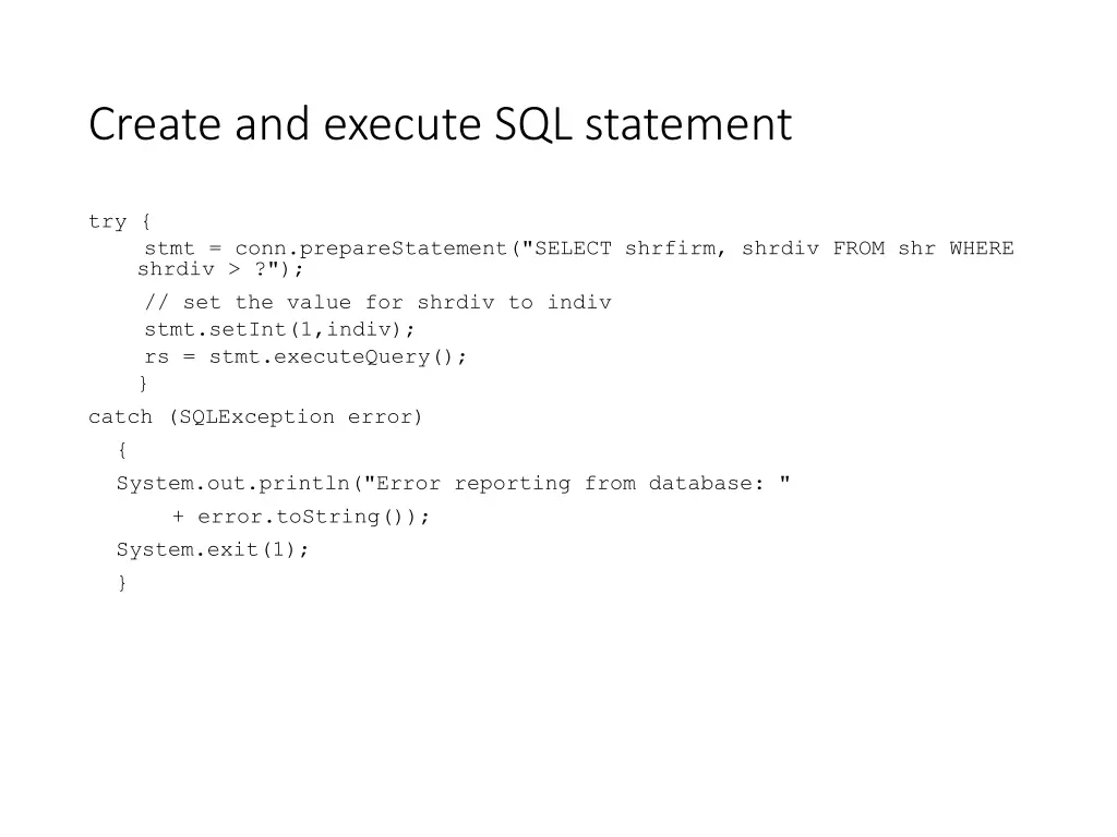 create and execute sql statement