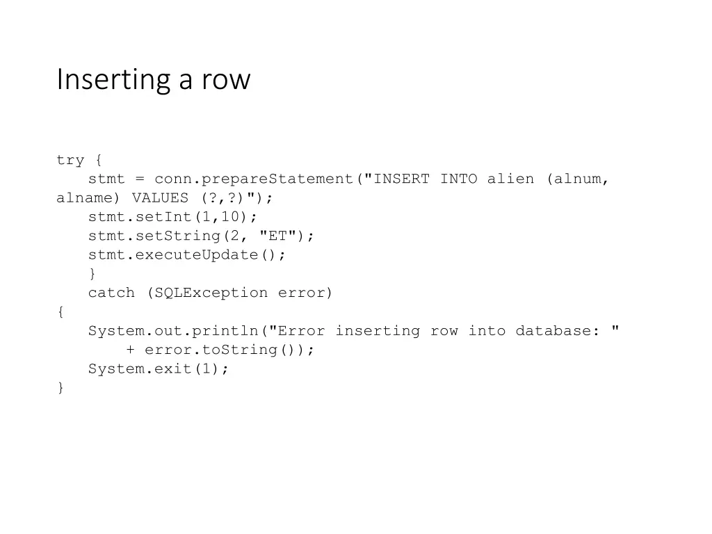 inserting a row