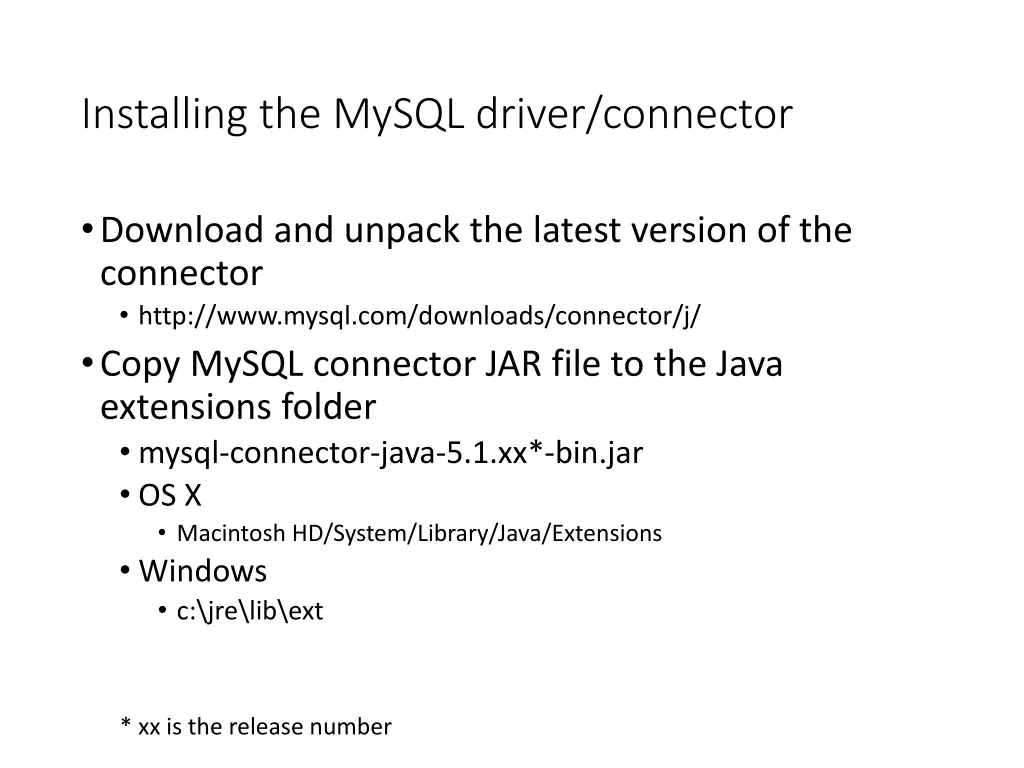 installing the mysql driver connector