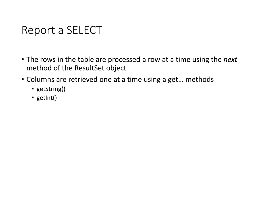 report a select