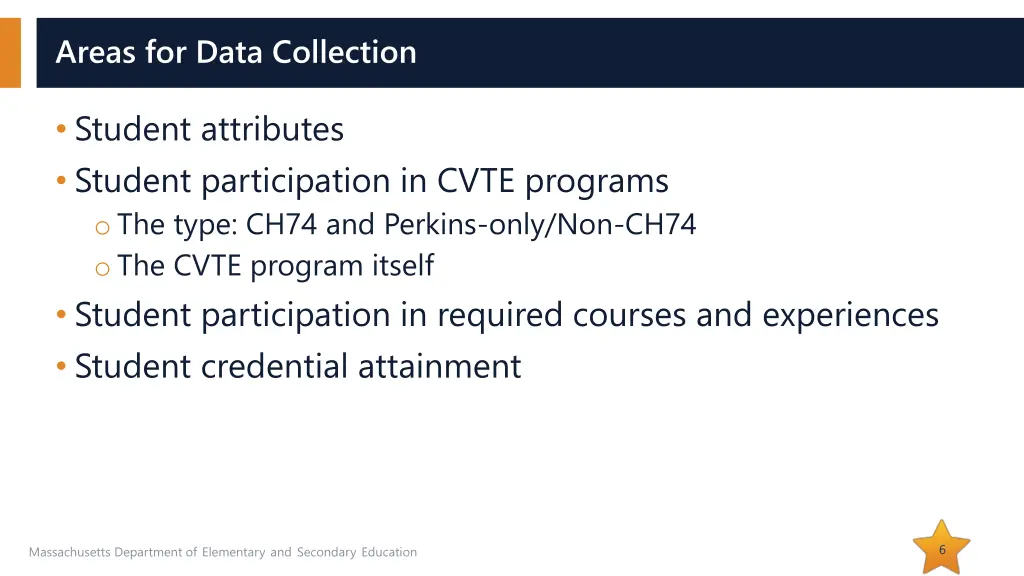 areas for data collection