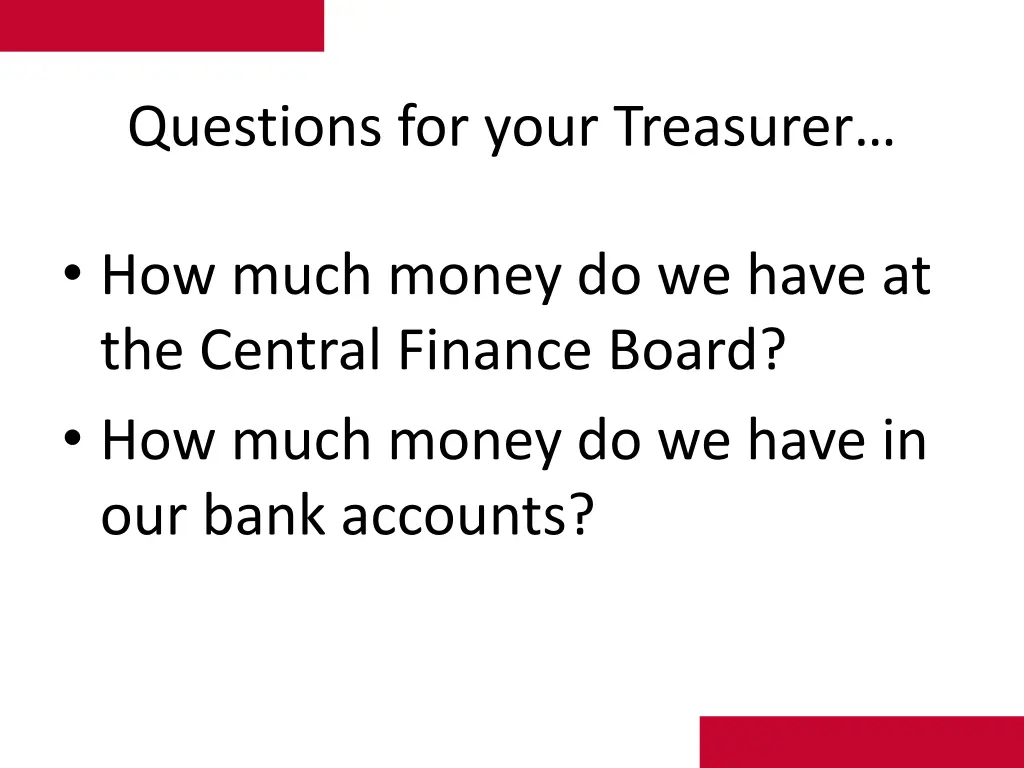 questions for your treasurer