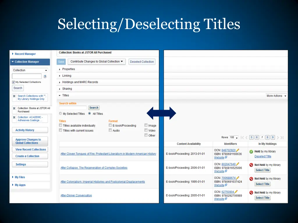 selecting deselecting titles