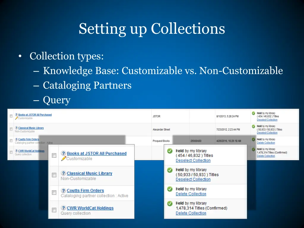 setting up collections