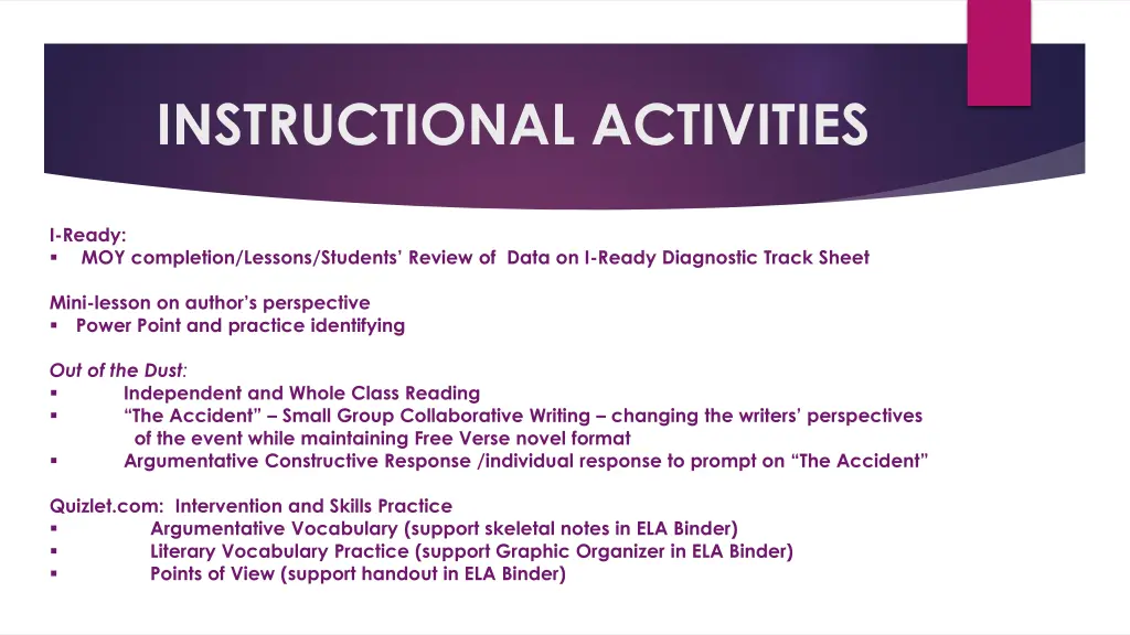 instructional activities