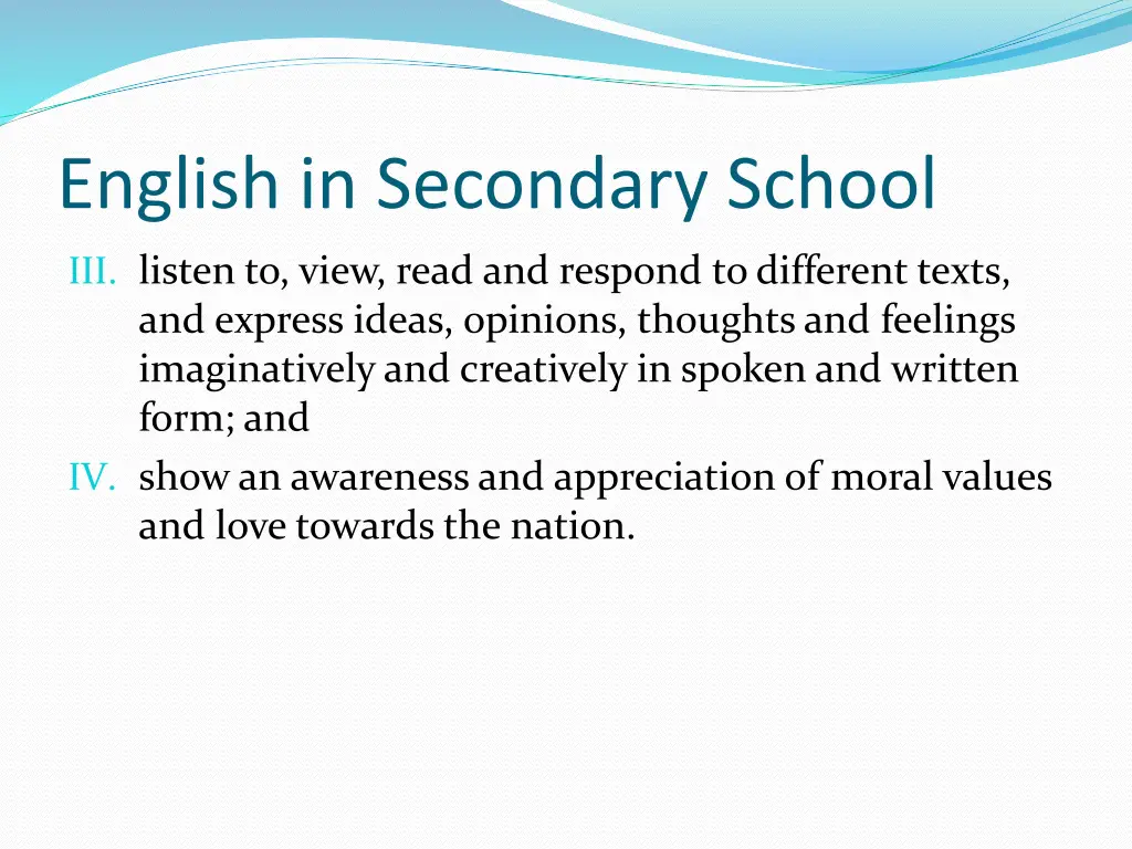 english in secondary school 1