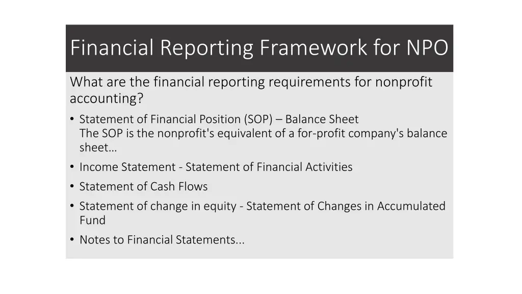 financial reporting framework for npo 2