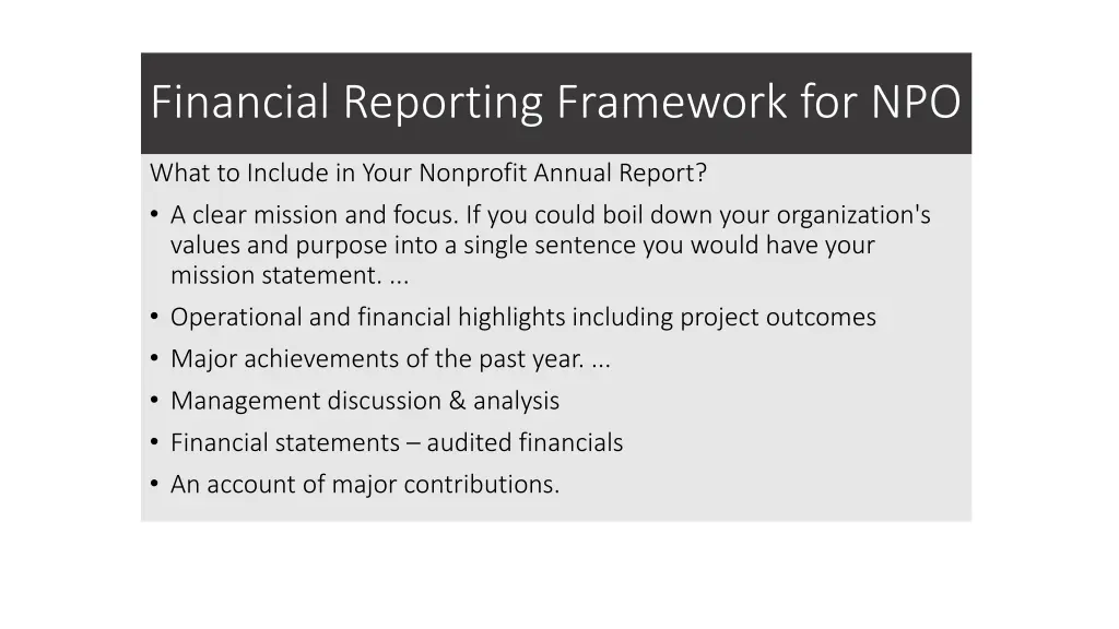 financial reporting framework for npo 3