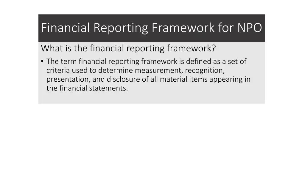financial reporting framework for npo