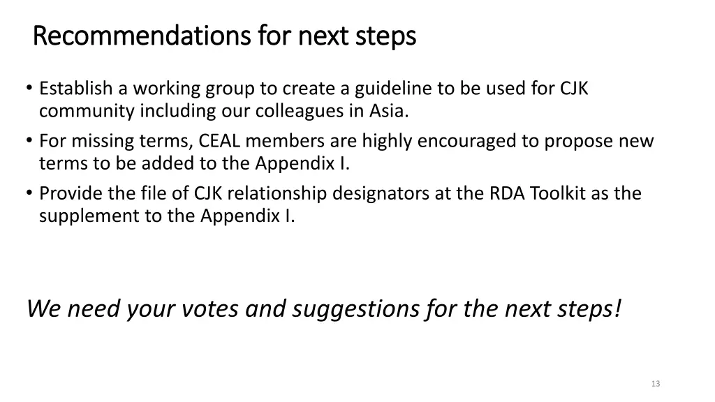 recommendations for next steps recommendations