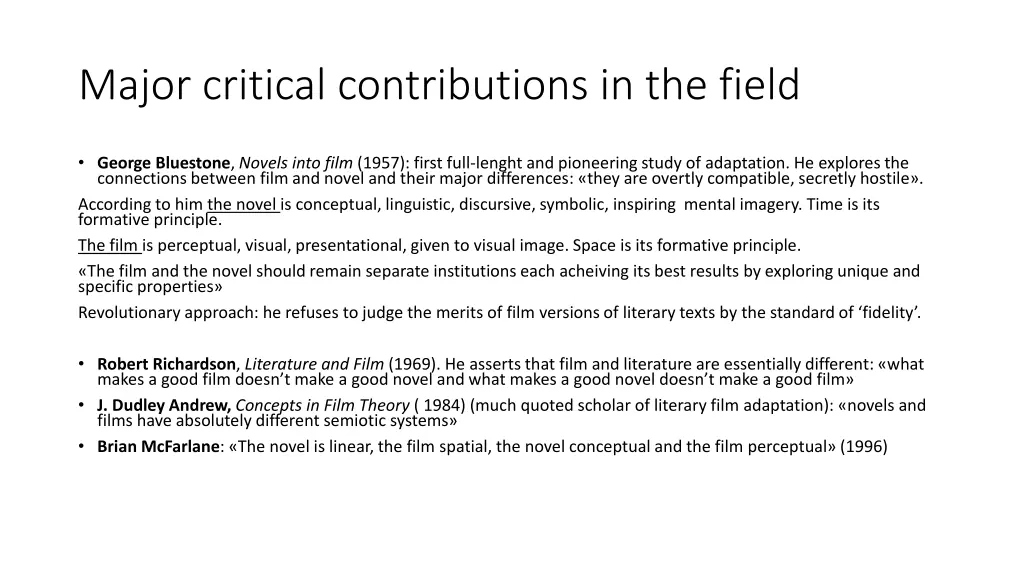 major critical contributions in the field