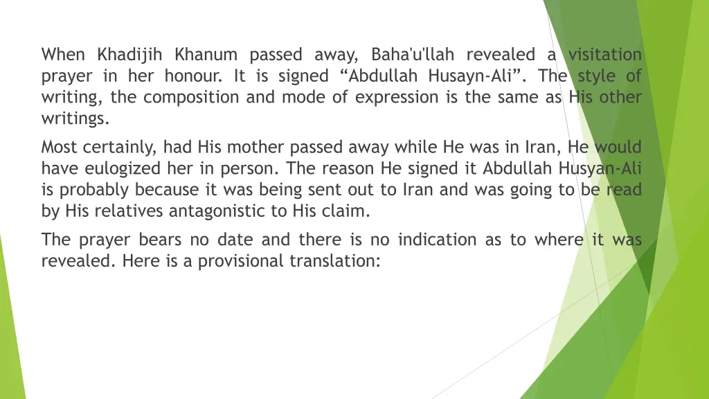 when khadijih khanum passed away baha u llah