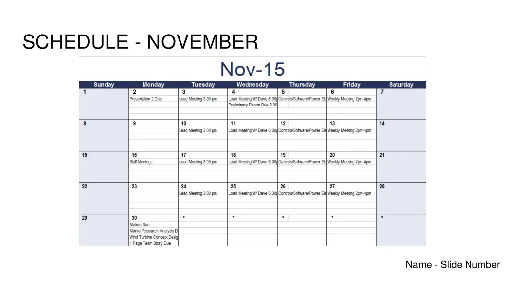 schedule november