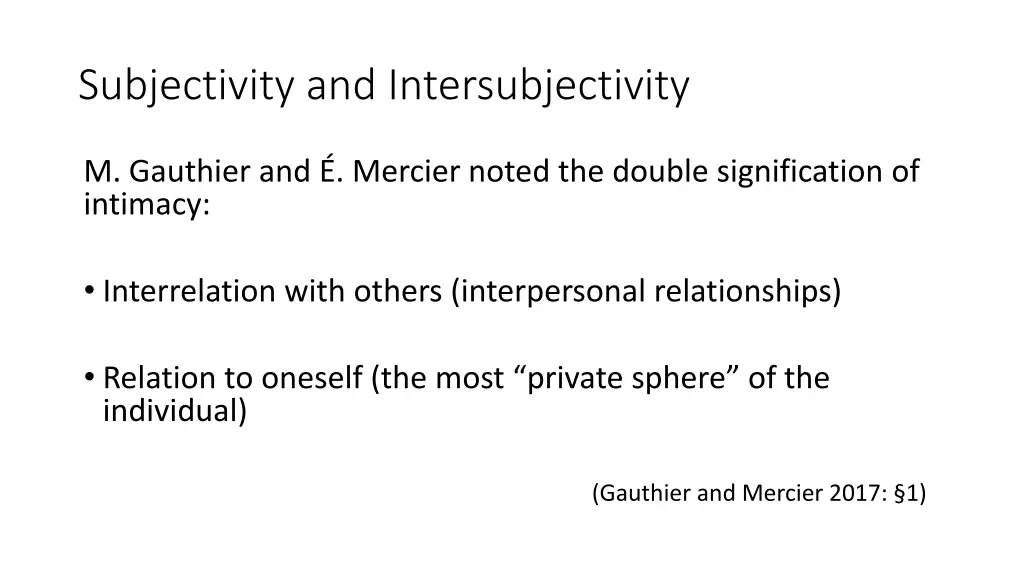 subjectivity and intersubjectivity