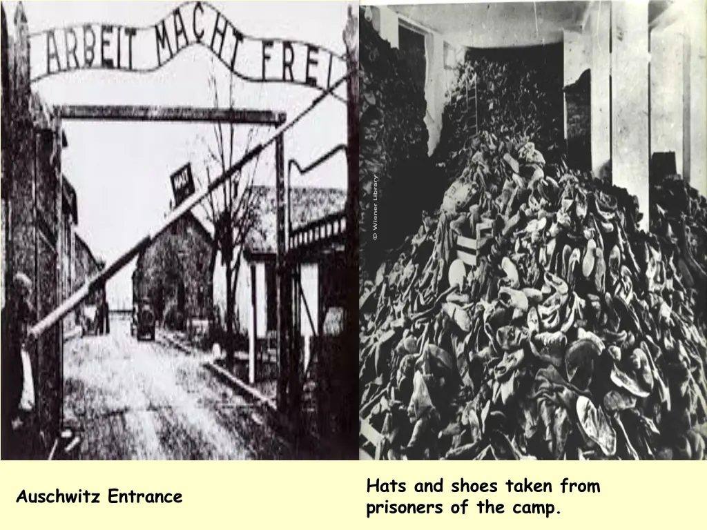 hats and shoes taken from prisoners of the camp