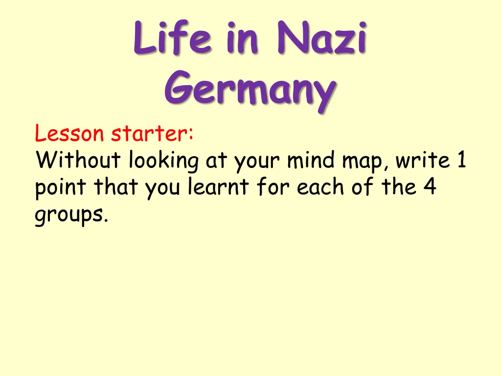 life in nazi germany lesson starter without