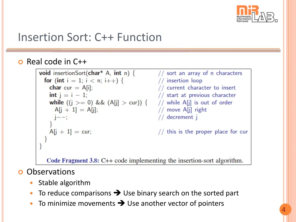 insertion sort c function