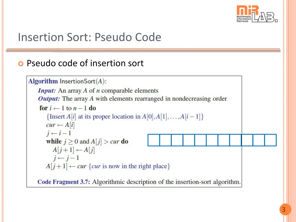 insertion sort pseudo code